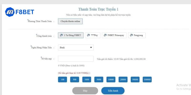 Các thao tác rút tiền tại sân chơi F8Bet được thực hiện rất nhanh gọn.